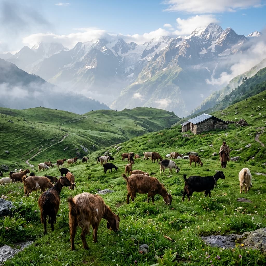 Goats grazing in Himachal